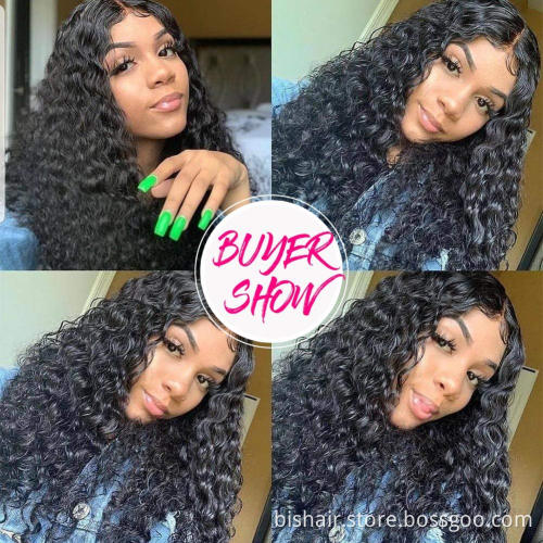 Water Wave Lace Front Wig Female 150% Density Brazilian Wave Hair Wig 4x4 Curly Lace Hair Wig Real Human Hair Natural Black